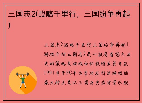 三国志2(战略千里行，三国纷争再起)